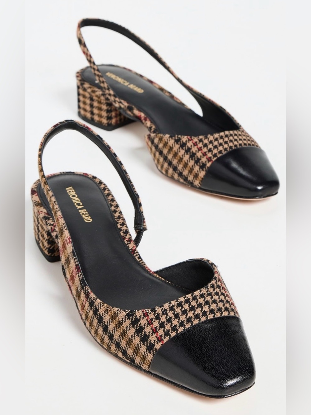 Veronica Beard Cecile Plaid Cap Toe Slingback Heels Camel Size 10